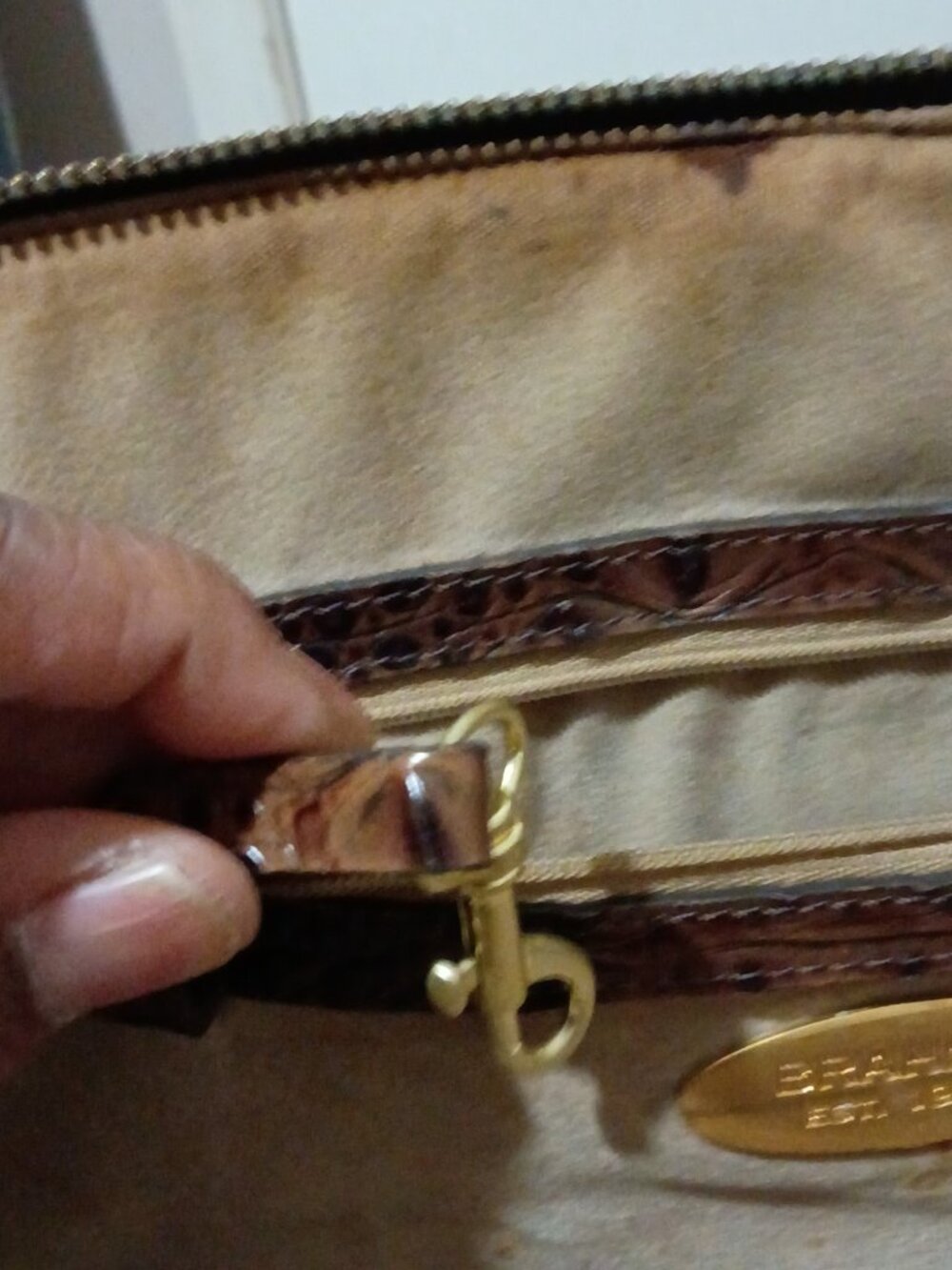 Brahmin Pecan Brown Crocodile Croc Embossed Leather Purse Handbag Dome Top - Picture 11 of 13